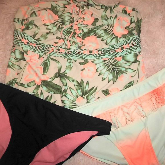 3 PC SWIMSUIT BIKINI FLORAL HALTER TOP TANKINI OP TIME AND TRU-WOMENS SIZE XL - Picture 5 of 8